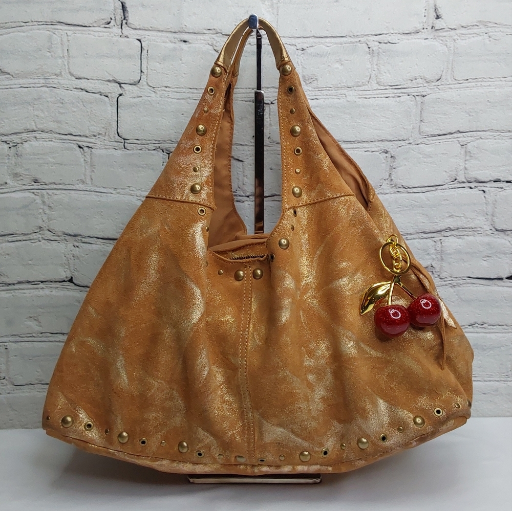 'THE LIMITED' GOLDEN GODDESS LEATHER HOBO STUDDED SHOULDER BAG TOP-ZIP - Picture 15 of 15